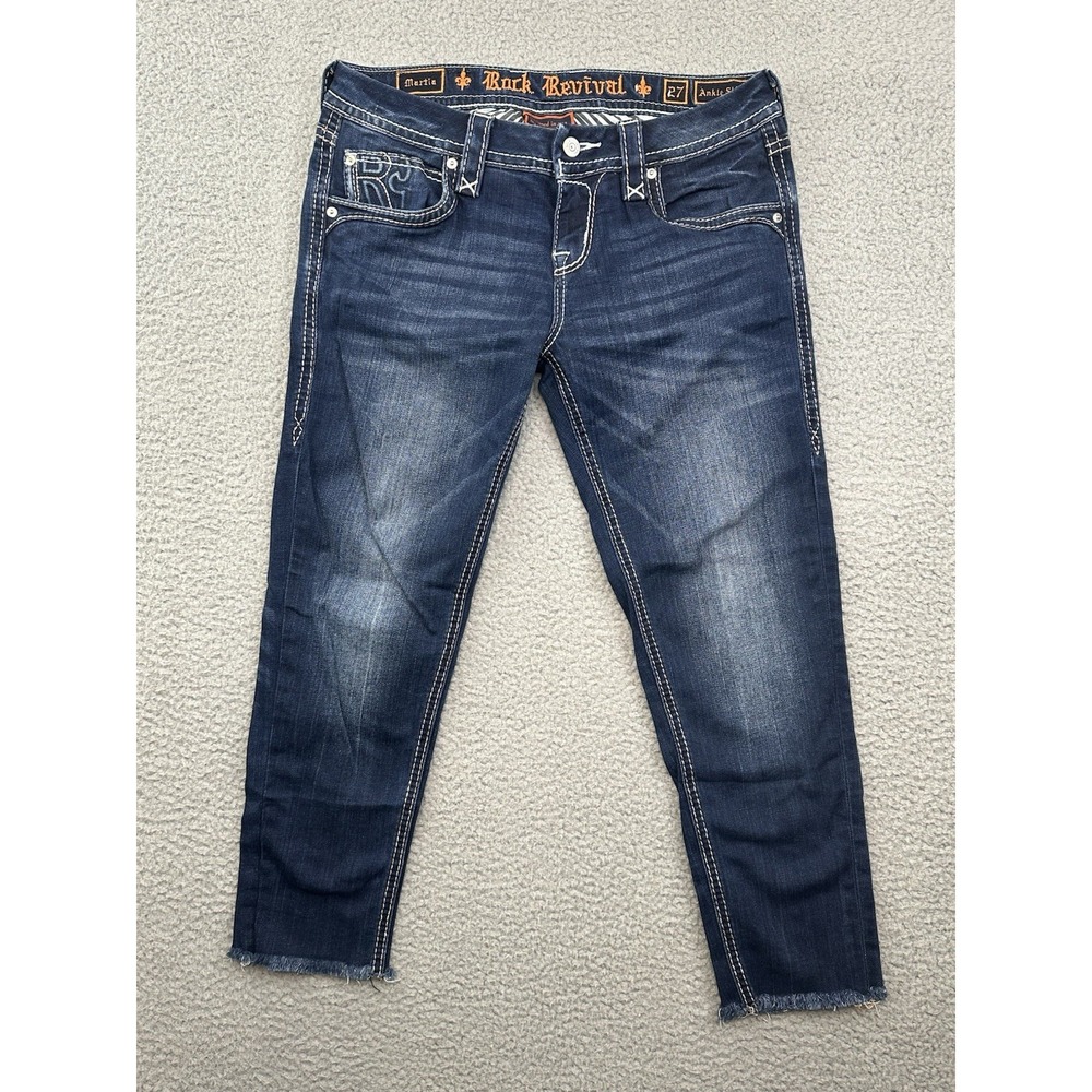 Rock Revival Jeans Womens 27 Martia Skinny Fit Ankle 28x24 Raw Hem